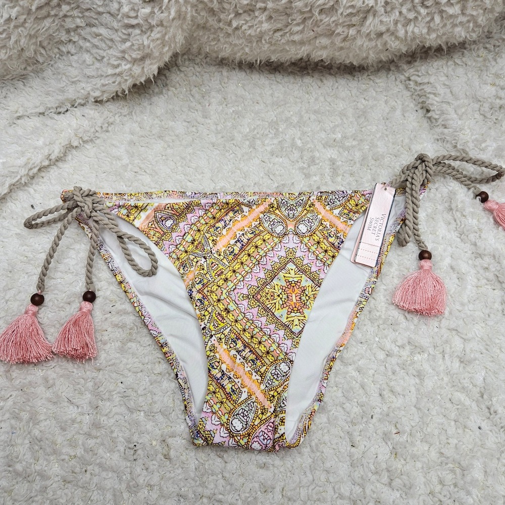 Victoria's Secret Paisley Tie Tassel Bikini Swim Bottoms sz M‎ NWT